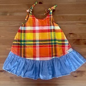 Handmade Paris Les Jours Bleus Orange Plaid Dress Denim Jean Trim Girls XS